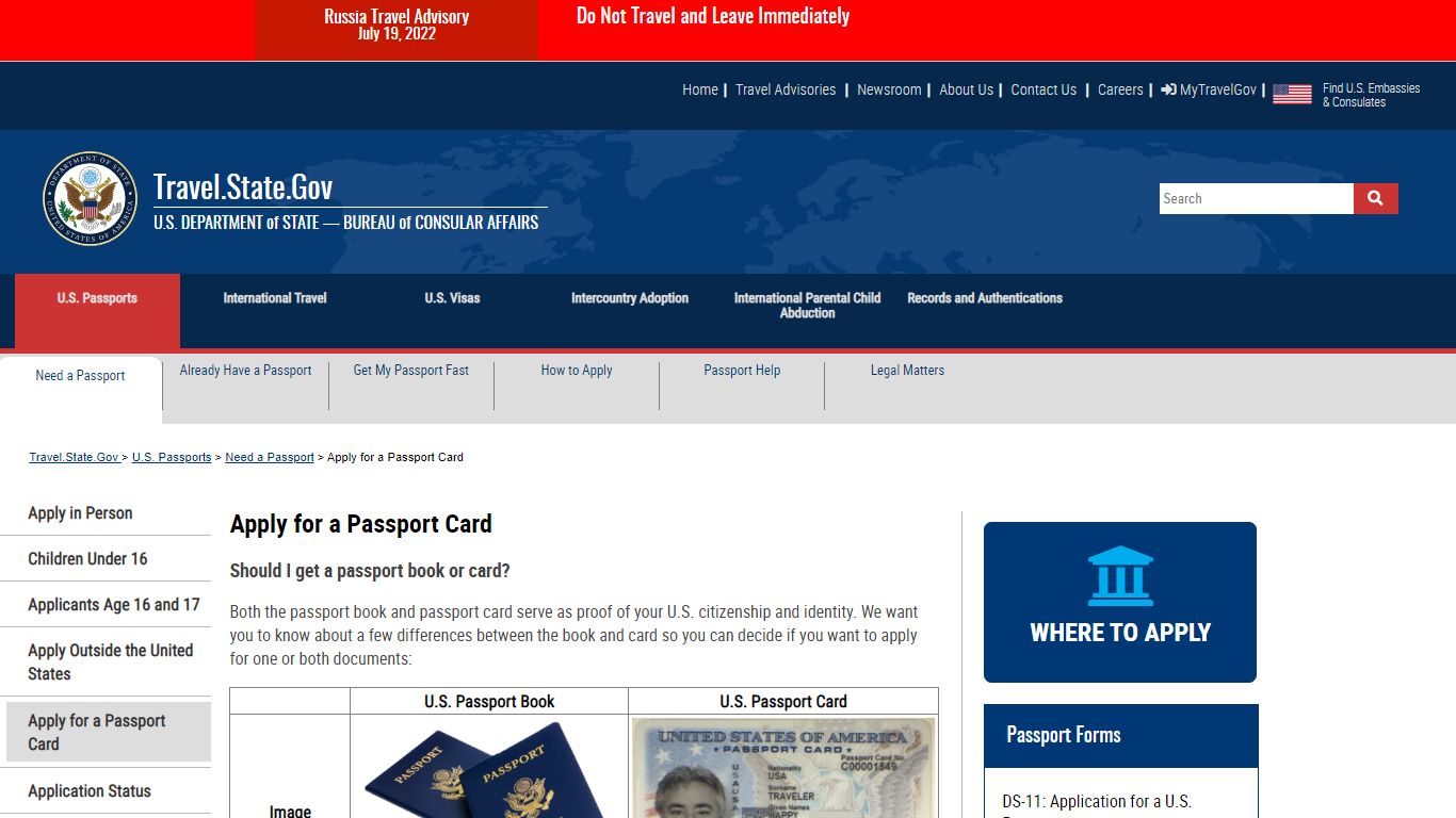 Apply for a Passport Card - United States Department of State